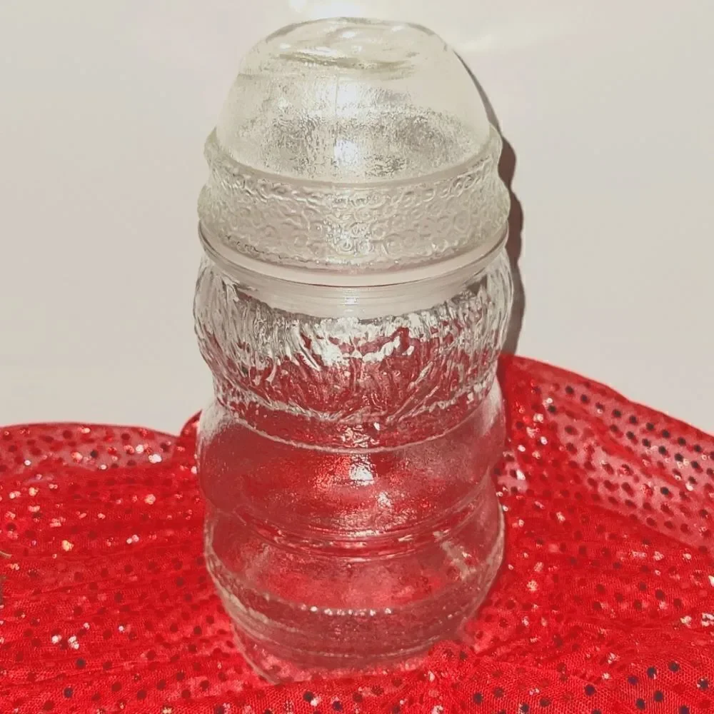 Santa Claus Clear Glass Apothecary Candy Cookie Jar with Lid Christmas Decor